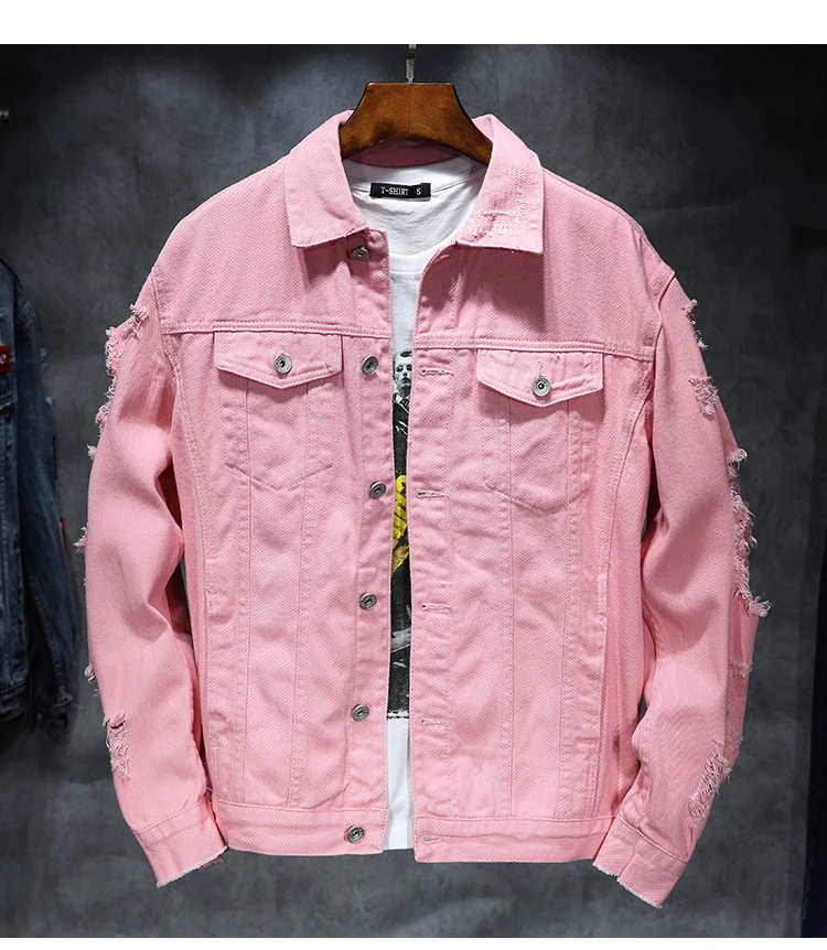 Yuwaijiaren Denim Jacket Men Ripped Holes Mens Pink Jean Jackets New 2018 Garment Washed Mens Denim Coat Mens Denim Coats Denim Jacket Menjacket Men Aliexpress