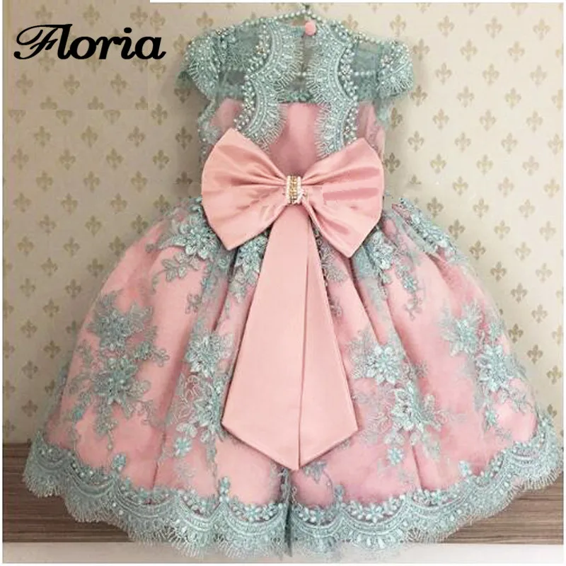 

Princess Beads Flower Girl Dresses with Bow Girls Pageant Gowns For Weddings First Communion Dresses For Girls Vestidos Daminha