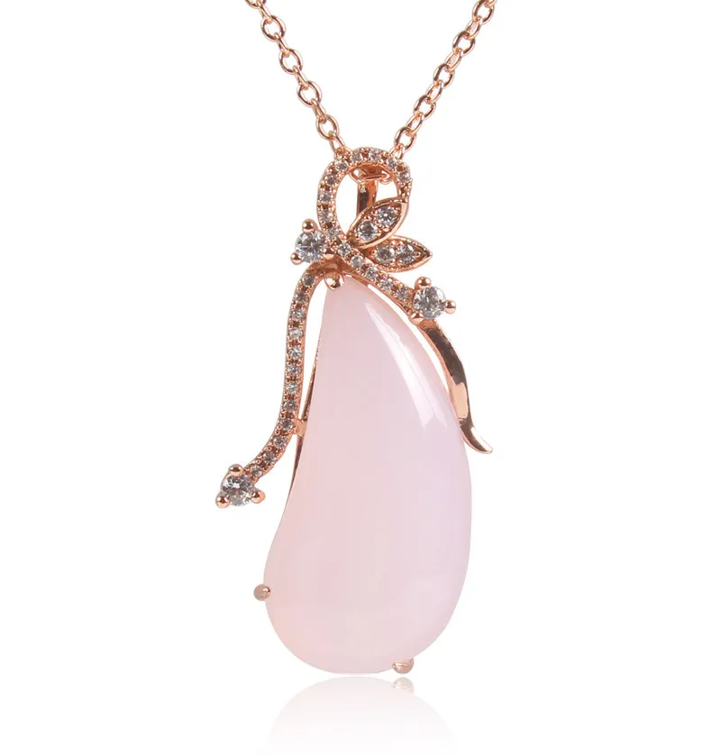 

New arrival sweet Pink chalcedony pendant necklace fashion desingn jewelry packed in gift box for db3308ad