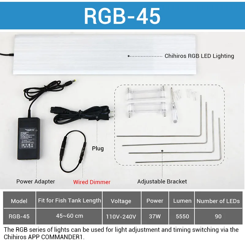 Chihiros RGB аквариум светодиодный светильник полный спектр светильник ing для водных растений яркость регулируемый костюм для 30 см до 80 см бак - Цвет: RGB45 Wired Dimmer