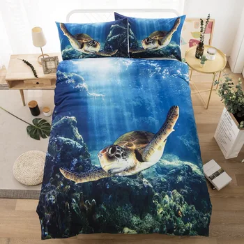 

Cute White puppy bedding sets queen size sea turtle duvet cover 3D White bedlinens kids bed set animal home textile girls cover