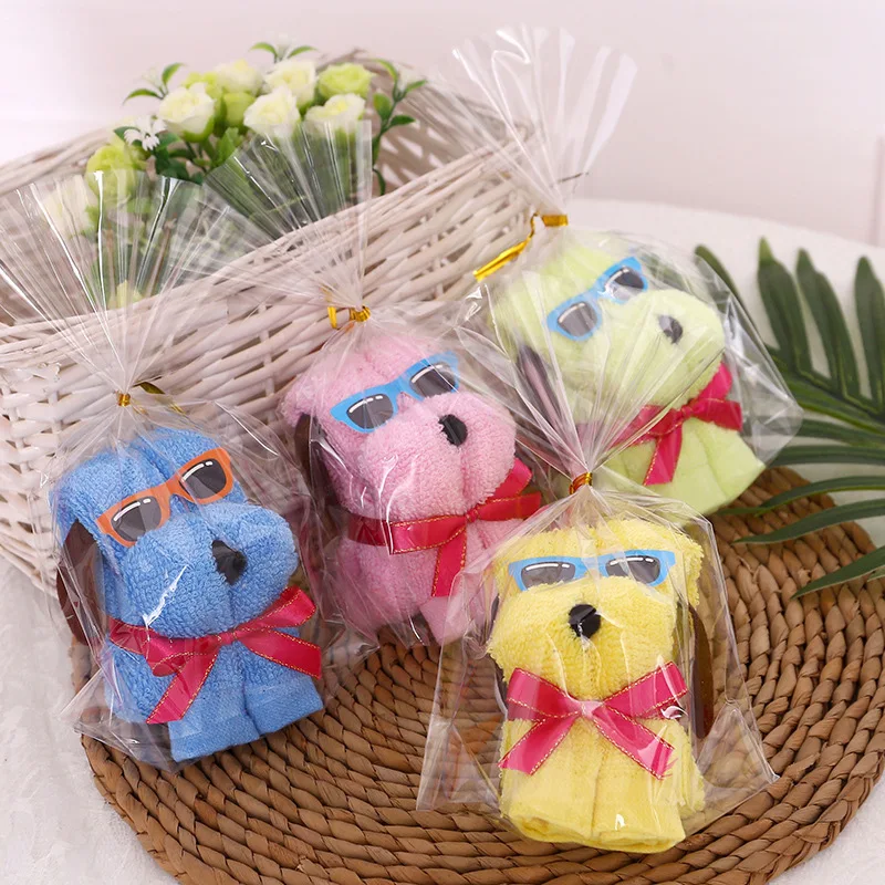 

New Random color 20 * 20cm Creative gifts cartoon shape small squares towels boxed towel dog small dog towel free shipping
