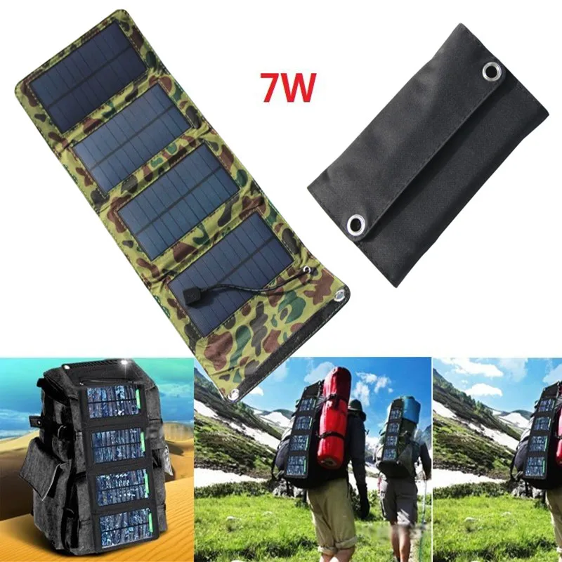 

Outdoor 7Watt 5.5V USB Portable Solar Battery Charger Panels High Quality Folding Mono Solar Panel Mobile Cell Phone Power Bank