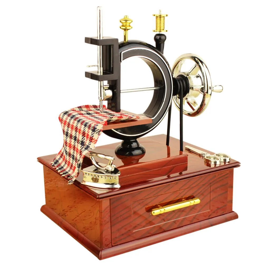 

High Quality Small Music Boxes Plastic Vintage Plastic Music Box Mini Sewing Machine Style Mechanical Birthday Gift Table Decor