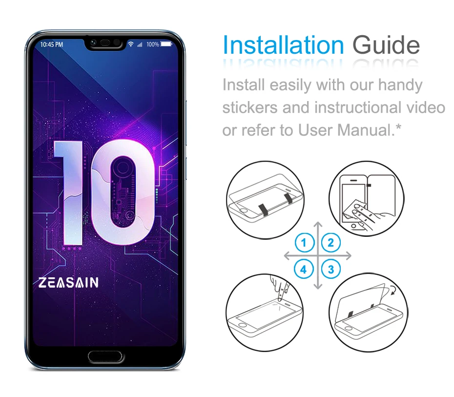 2 Pack Original ZEASAIN Screen Protector For Huawei Honor 10 Honor10 Full Cover Tempered Glass Real 9H Toughened Glass Film (2)