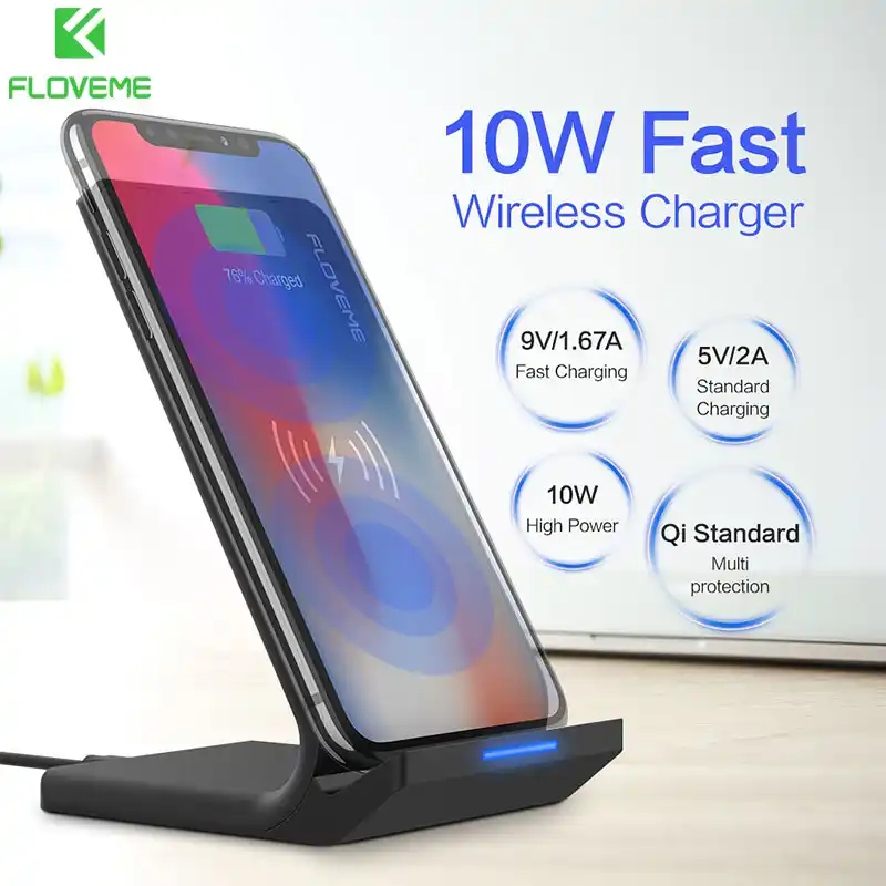Qi Wireless Charger For iPhone X 8 XR XS Max FLOVEME 10W Fast Wireless Charging Dock Stand For Samsung Note 8 9 S8 S9 Plus S7 S6 Qi Wireless Charger For iPhone X 8 XR XS Max FLOVEME 10W Fast Wireless Charging Dock Stand For Samsung Note 8 9 S8 S9 Plus S7 S6