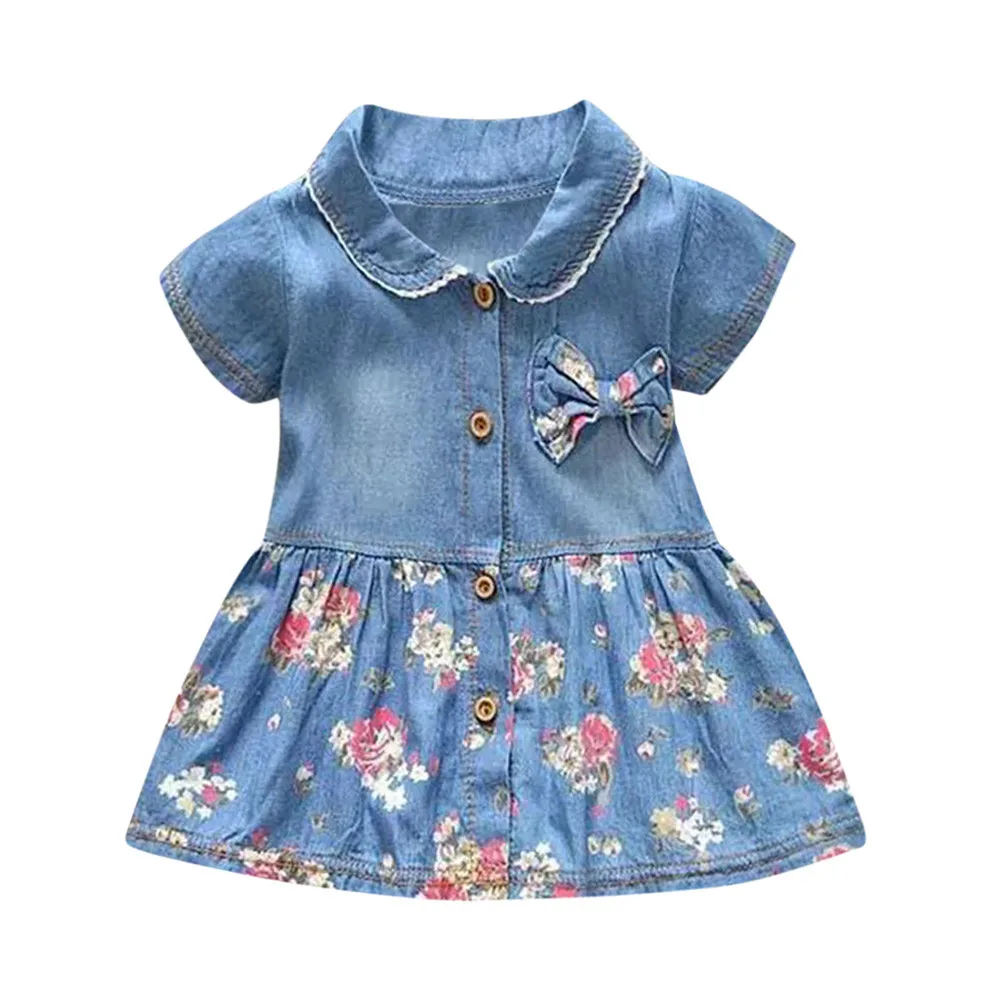 Lovely Toddler Kid Baby Girls Denim Dress Sundress Print Piece Dress Clothing Outfits