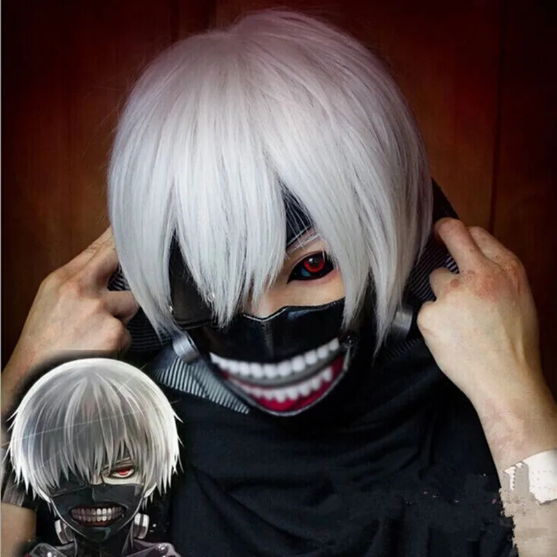 

Tokyo Ghoul Ken Kaneki straight Short silver white men cosplay wig,japanese kanekalon heat resistant fibre