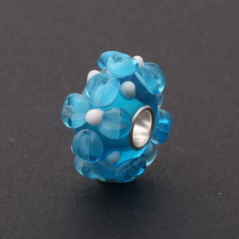 QH001 Silver Plated Single Core Murano Glass Beads with Beautiful Flowers Fit for European Bracelets &amp Necklaces Pendants | Украшения и