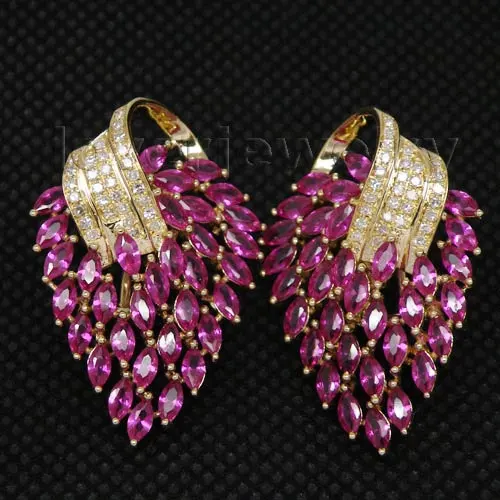 Vintage 18kt Yellow Gold Natural Diamond Pink Red Corund Earrings Vintage 18kt Yellow Gold Natural Diamond Pink Red Corund Earrings For Women Jewelry Gift E153a In From Accessories On