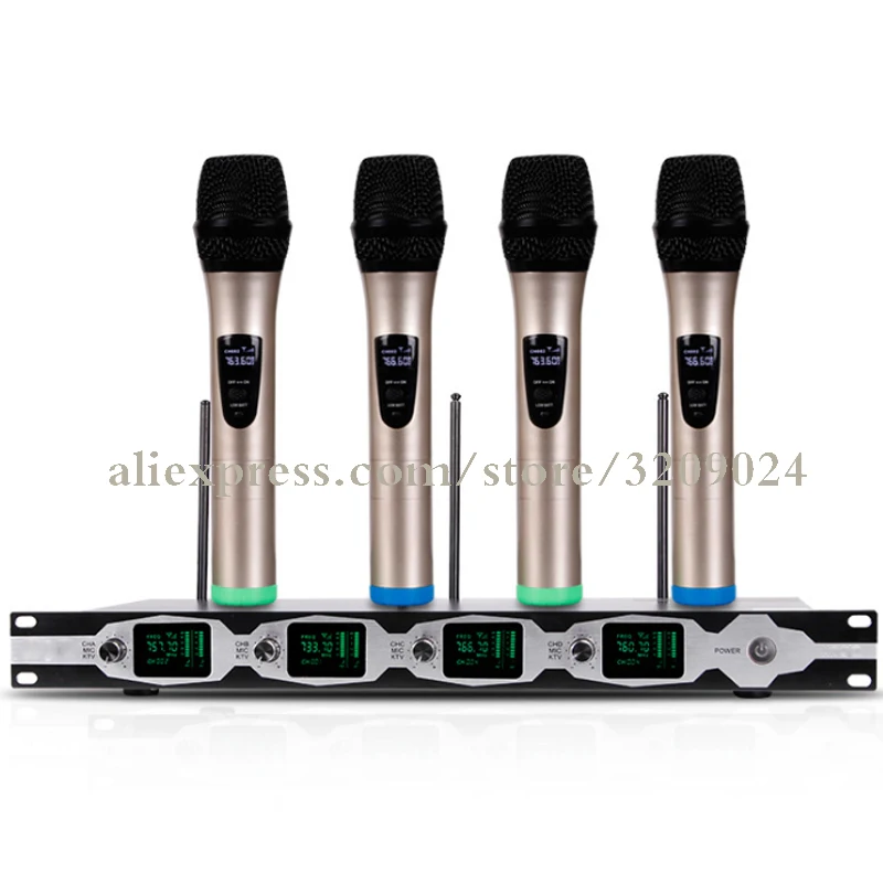 

Wireless Microphone System Professional Microphone 4 Channel UHF Dynamic Professional 4 Handheld Microphone + Karaoke