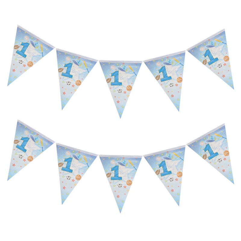 1-й День Рождения Декор бумажная тарелка чашка баннер коробки для конфет для детей день рождения одноразовые наборы посуды Детские принадлежности для душа - Цвет: Banners -12pcs