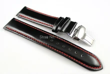 19mm Buckle18mm PRC200 T067417A High Quality Silver Butterfly Buckle Black Genuine Leather Red Line Watch Bands