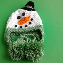 Очаровательная зеленая шапка со снеговиком для малышей, детские шапки ручной работы с ушками, шапочки, Шапки для малышей, вязаные шапки