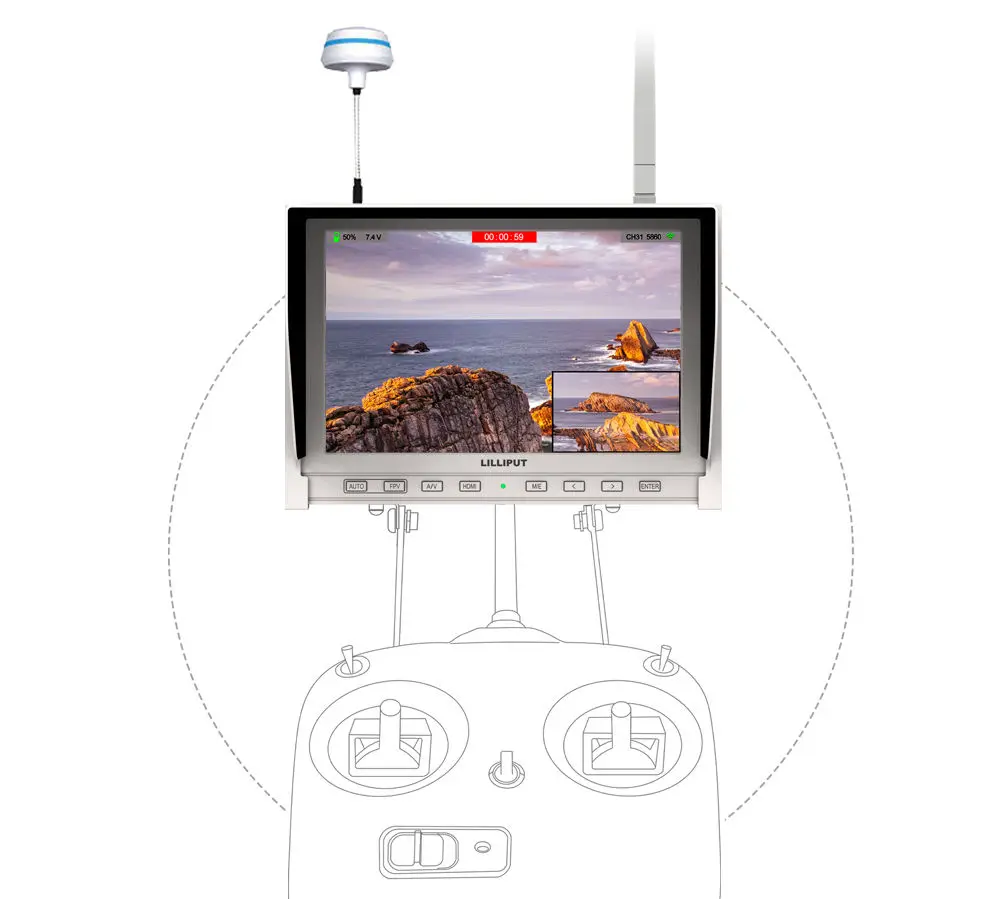 US $309.00 Lilliput 339DW 7 IPS FPV Monitor Auto Search Dual Receiver BuiltIn Battery For Video FOR FPV DJI Phantom 2 For GoPro