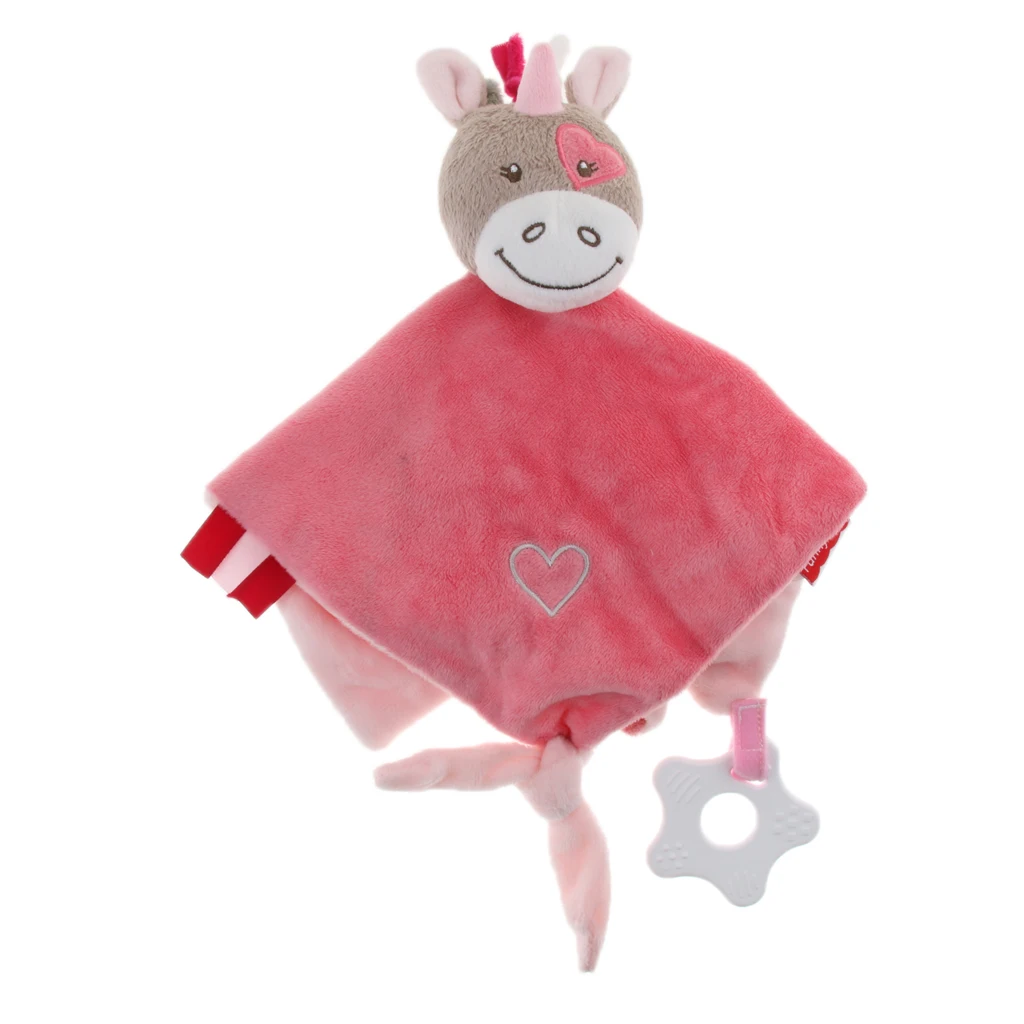 Baby Nursery Security Blanket Soft Minky Dot Fabric Lovey Animal Tag Blanket, Stuffed Plush Cuddle Newborn Blankie