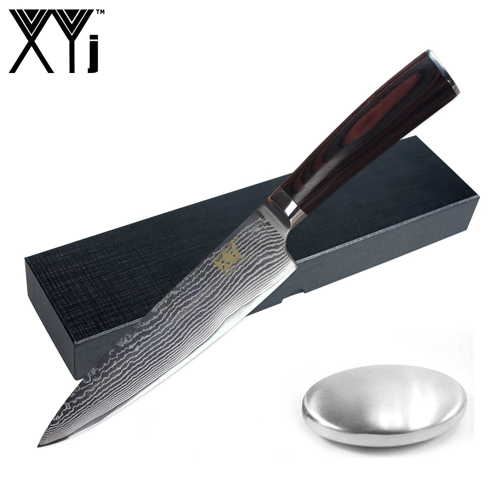 

XYj High end Kitchen Knife Set Eco-friendly Damascus Knife Color Wood Handle Cooking Tools + Gift Box + Stainless Steel Soap