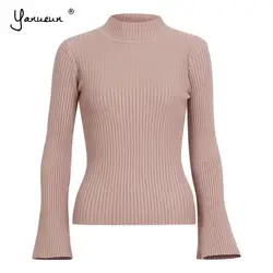 Yanueun осень-зима новый все база матч Модные женские свитера и пуловеры водолазки трикотажные свитера с расклешенными рукавами джемперы