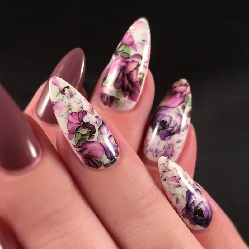 

Flower Pattern Water Decals Gorgeous Floral Nail Transfer Full Stickers Adhesive Papers Tips Manicure Nail Art Decoration