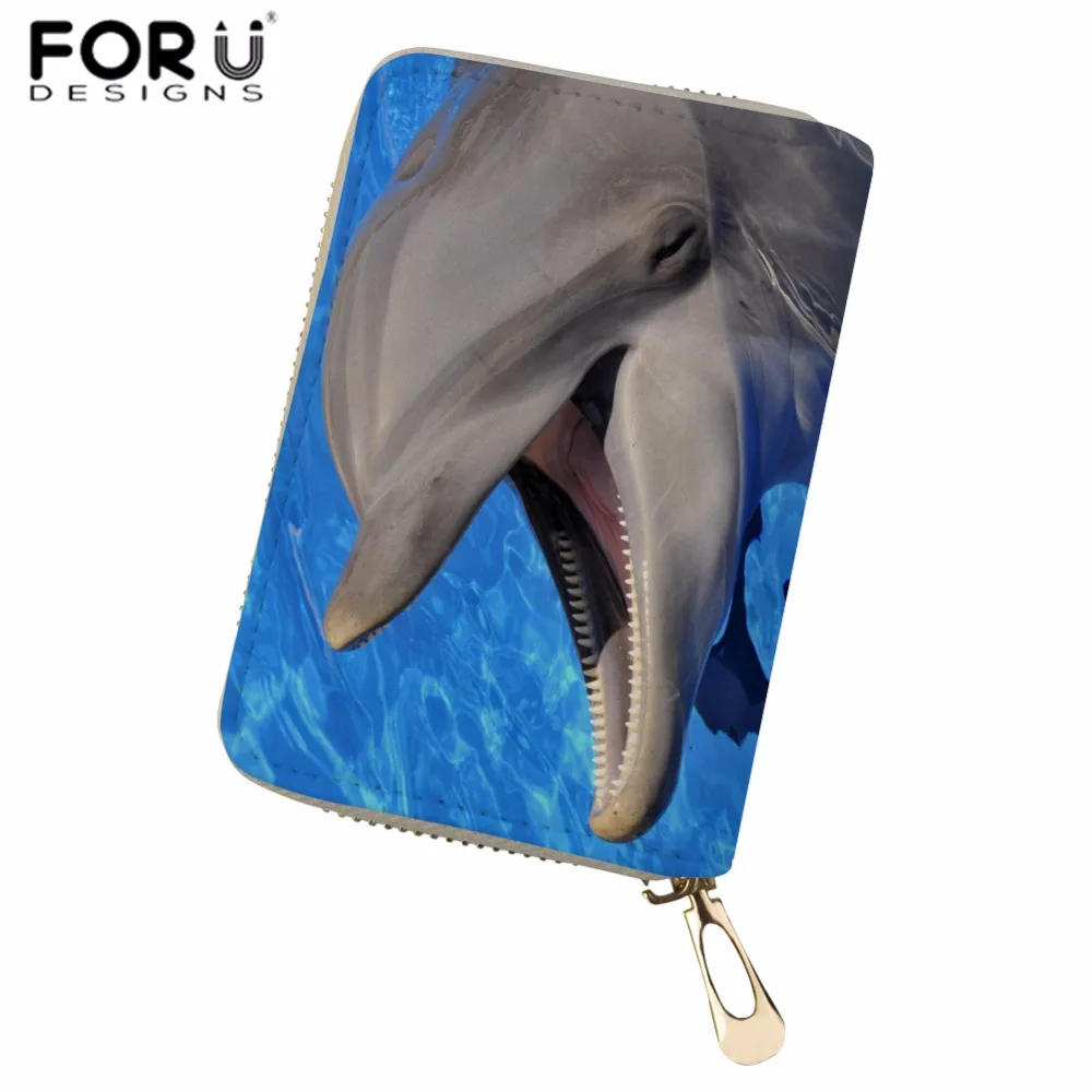 

FORUDESIGNS PU Leather Card ID Holder Dolphin Print Credit Card Holder for Women Fashion Bank Card Organizer for Travel Wallet