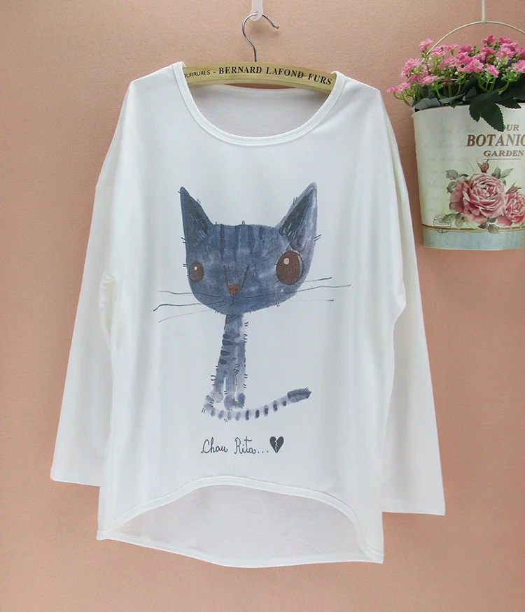 

Cartoon Graffiti cat pattern plus size t-shirt women new arrival Autumn clothing 2015 The western fashion top tees drop shipping