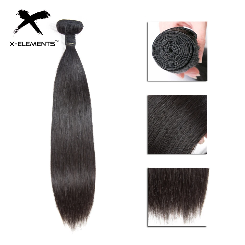 

X-Elements 100% Human Hair Bundles Non-Remy Straight Malaysian Hair Weaves 1/3/4 Bundles Natural Color 8"-26" Hair Extensions