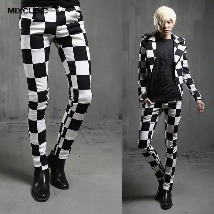 mens plaid pants black and white