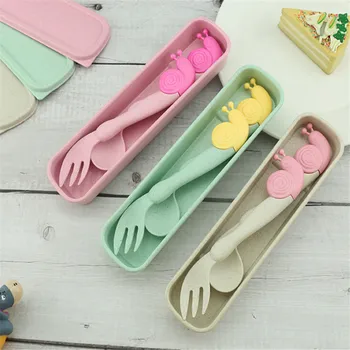 

2Pcs/Pack Child Baby Spoon Fork Utensils Set Cute Cartoon Kid Portable Non-slip Elbow Spoon Fork Cutlery Tableware Baby Gadgets