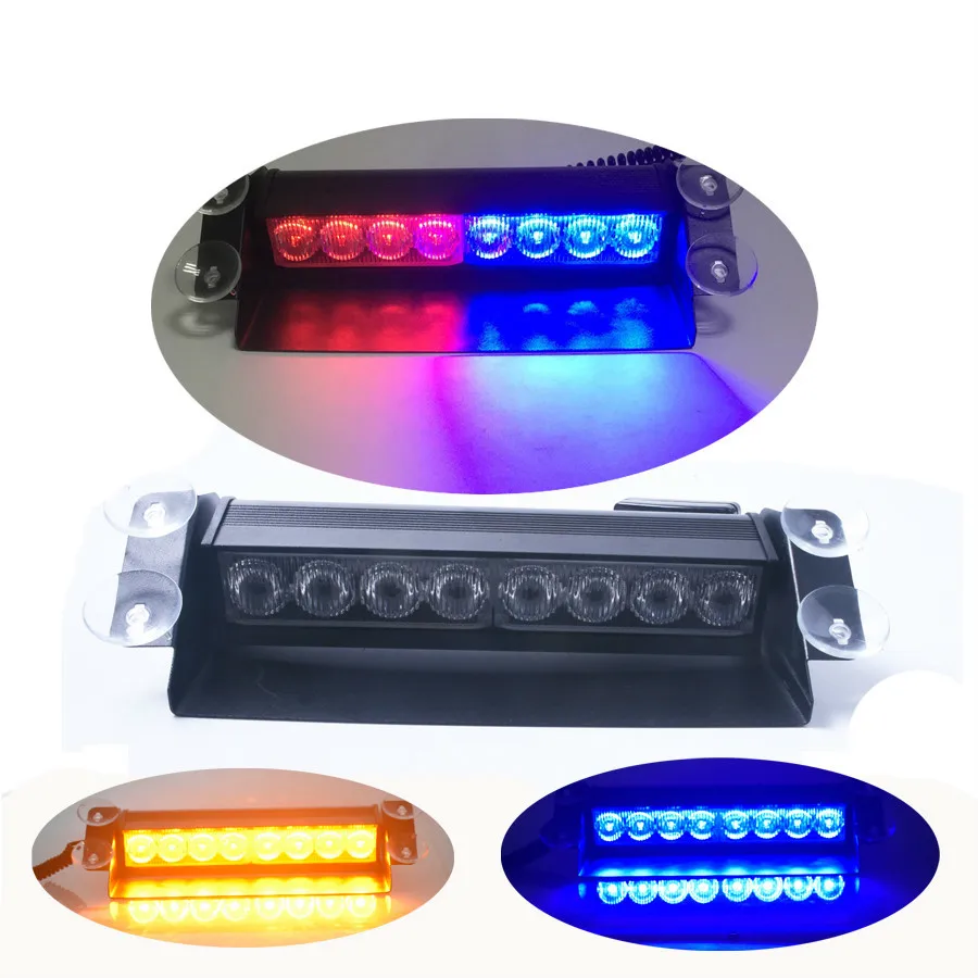 New Car Styling 8 LED Red/Blue Car Police Strobe Flash Light Dash