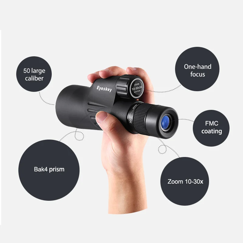Eyeskey التكبير أحادي 10-30x50 Bak4 بريزم قوية تلسكوب أحادي للماء الصيد السلع للتخييم مع ترايبود
