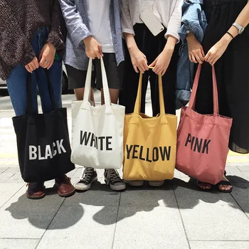 

2018 Women Letter Printed Canvas Bag Large Capacity Teenager Girl's Casual Tote Zipper Ecofriendly Shoulder Shopping Bags