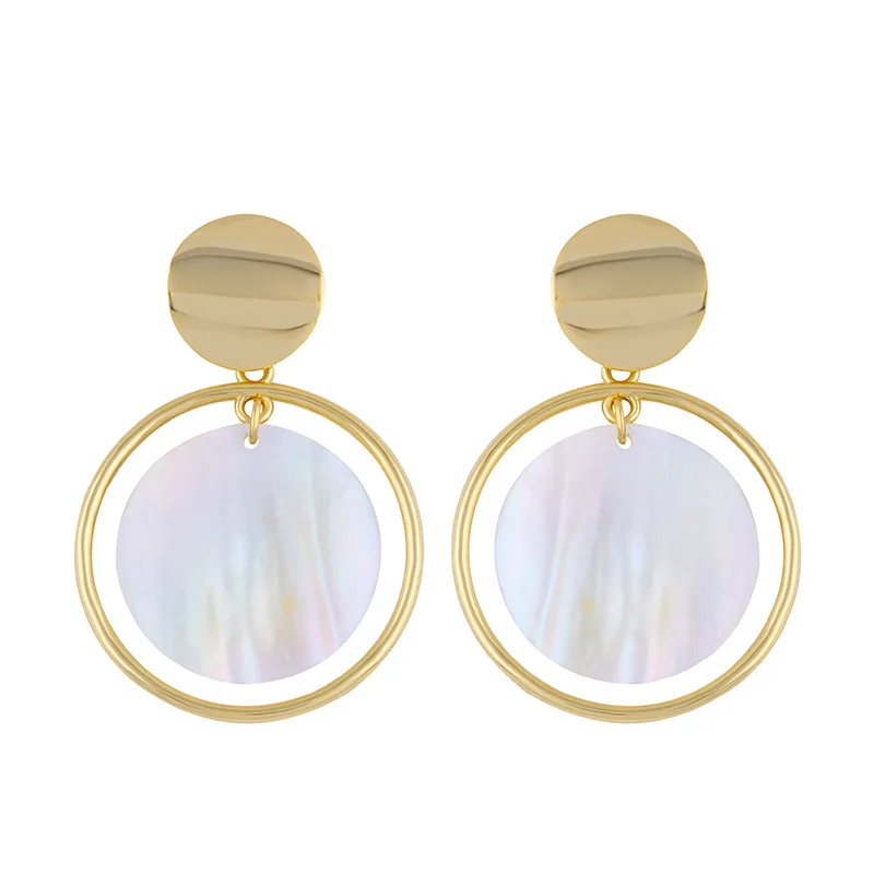 

Minimalist Natural Shell Earrings Round Pendant Geometric Earrings Gold Large Earrings for Women Fashion Jewelry Earrings 2019