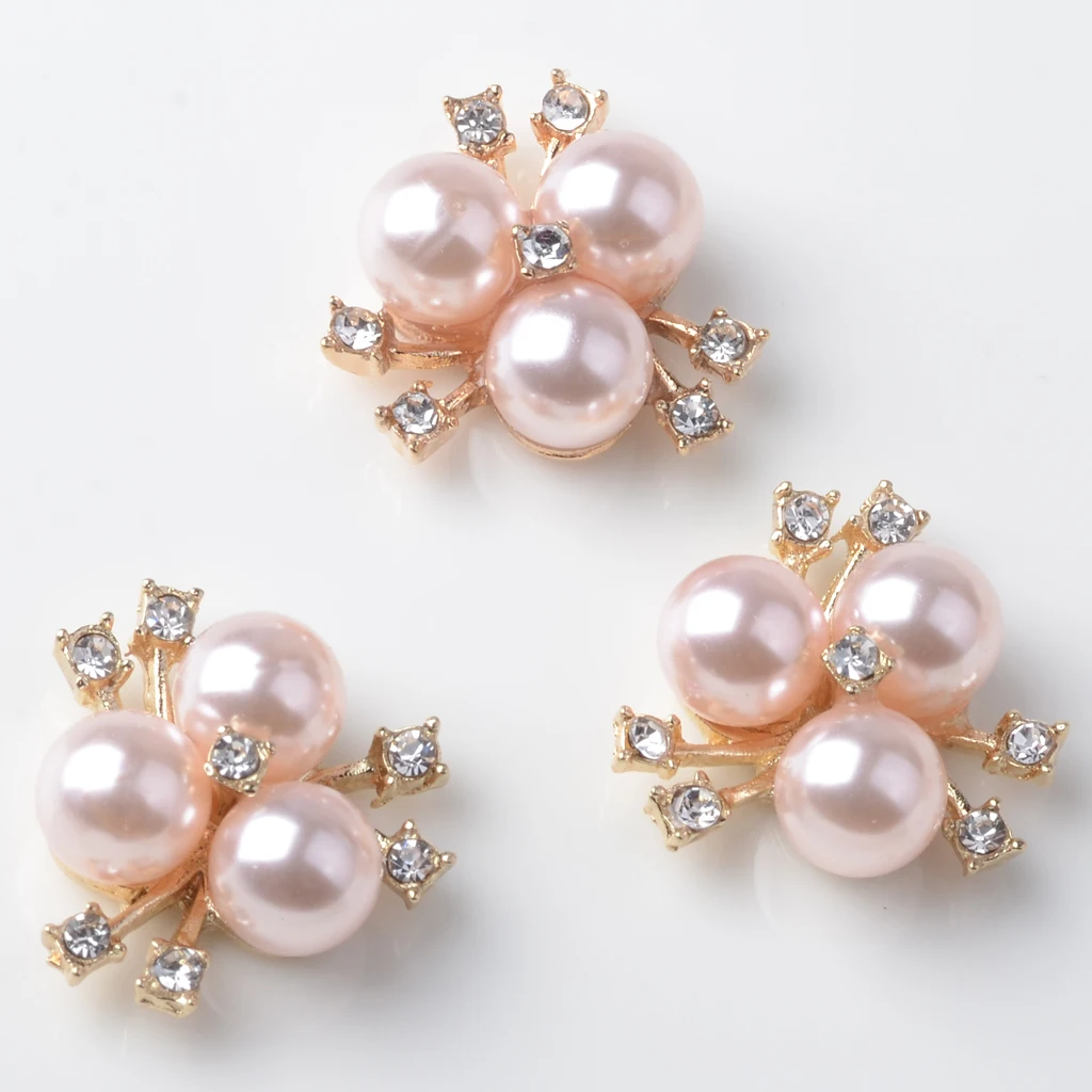 fityle 10Pcs Flatback Buttons, Alloy + Rhinestone + Pearl, Light Pink Crystal Embellishments for Wedding Dress, Head Band Decor