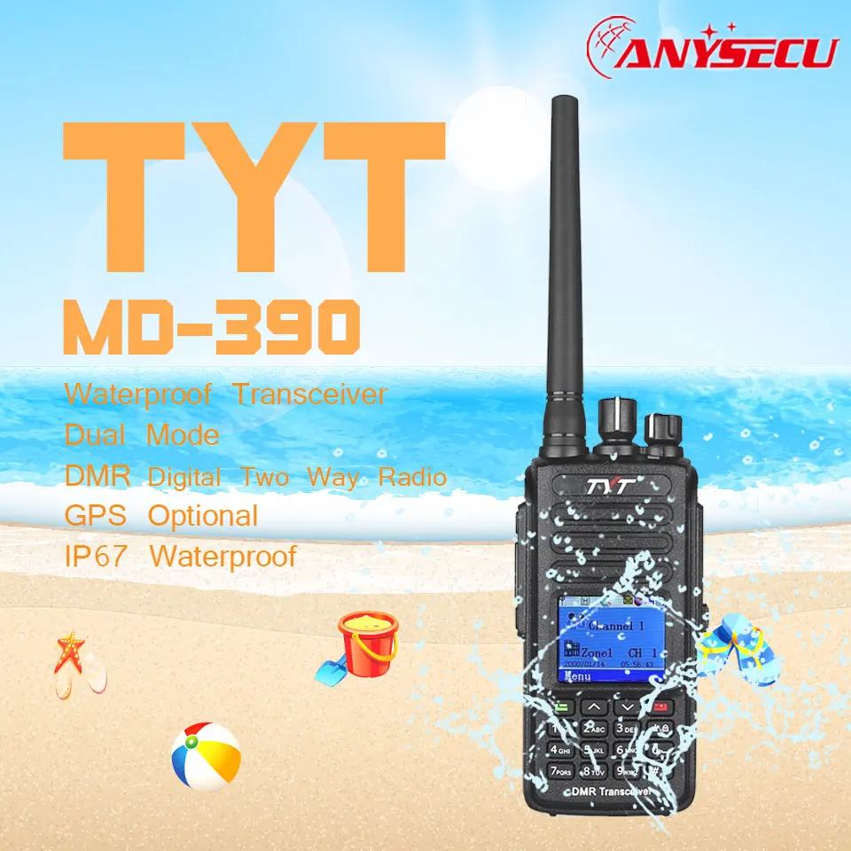 DMR Digital Walkie Talkie TYT MD 390 MD390 Waterproof IP67 UHF 400 480MHZ 1000CH 2800MHz Programming