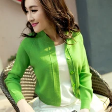 Весенний и осенний свитер женский кардиган короткий дизайн тонкий свитер пальто сплошной цвет длинный рукав свитер женский утолщение