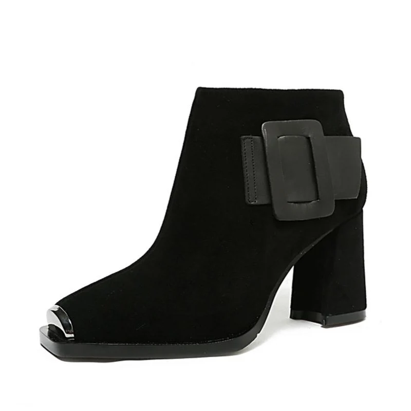 Winter Schuhe Kurze 40 Lebaluka Größe black High Echt 1 Frau 33 khaki Stiefel Karree Leder Zipper Heels Black 2 Stiefeletten Schnalle Frauen xrq0YwvqS