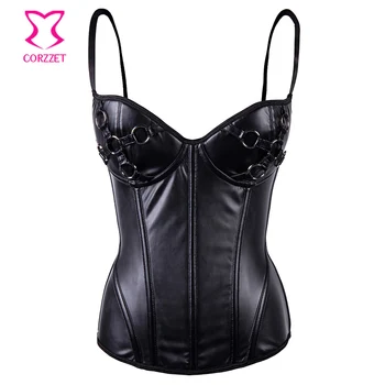 

Black Leather Overbust Push Up Corset Bustier and Shorts Sexy Gothic Set Punk Corsetto Steampunk Clothing Corsets and Bustiers