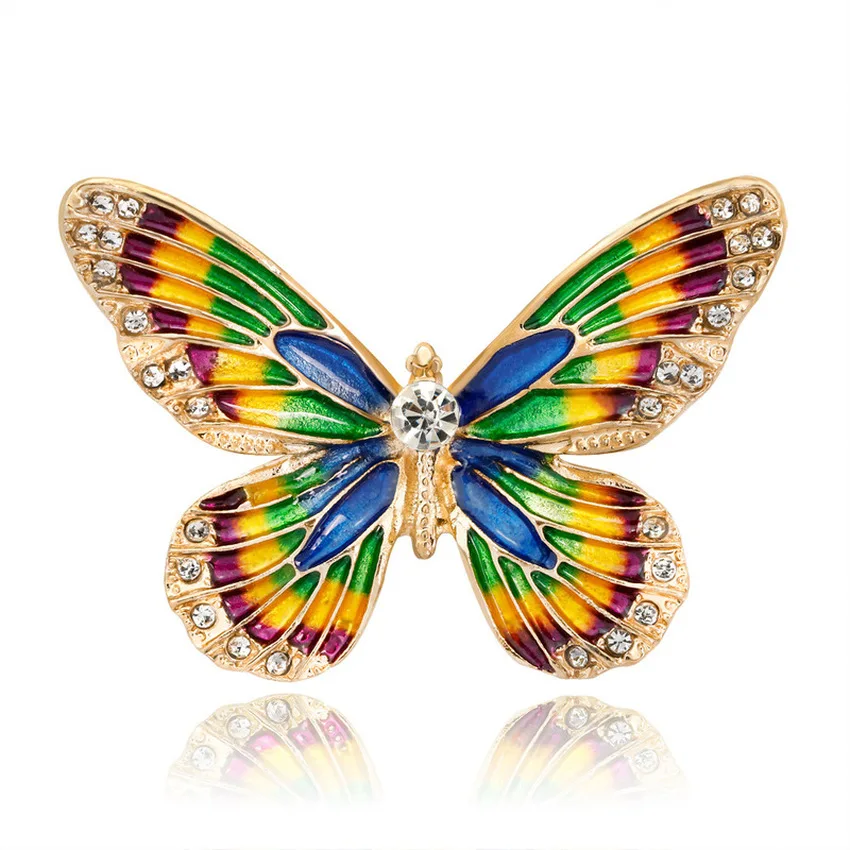 

Cartoon Rhinestone Drip Color Butterfly Brooch Pin for Fashion Women Cute Insect Corsage Jewelry Accessories