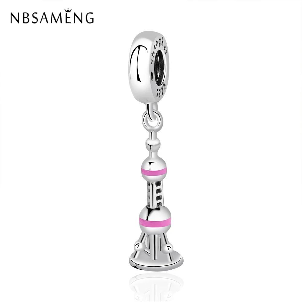 

2019 New 925 Sterling Silver Charm Beads Shanghai Oriental Pearl Tower Charms Fit Pandora Bracelets Bead Women Jewelry Gift