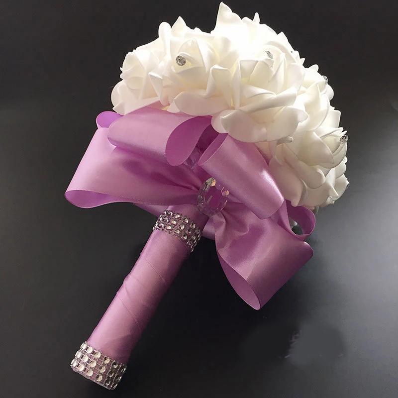 Хорошее качество дешевые PE розы невесты свадебные поролоновые цветы розы свадебный букет ленты поддельные свадебные букет de noiva