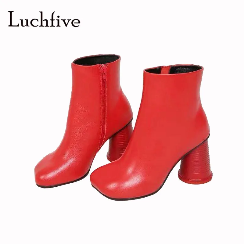Weiß Rot Zipper Winter Neue High Frauen Kurze Wasser Tasse Schuhe Heels Für white Aus Schwarz Echtem Stiefel Sexy Black red Leder Karree TIwqaIx6