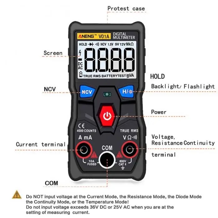 ANENG V01A цифровой мультиметр тестер Автозапуск True rms Automotriz Mmultimetro с NCV Удержание данных ЖК-подсветка+ Flashl HR