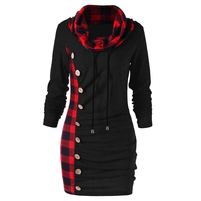 Online Manubeau 2018 Neue Ankunft Herbst Winter Frauen Sweatshirts Rollkragen Plaid Patchwork Bodycon Taste Damen Hoody Sweatshirt