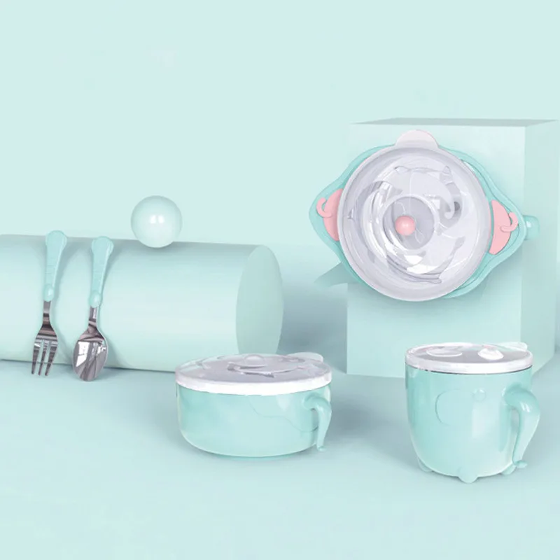 

Baby Eating Bowl Dishes Set Children Feeding Tableware 304 Stainless Steel Bowls Water Cup Spoon Spork Set Kids Training Utensil
