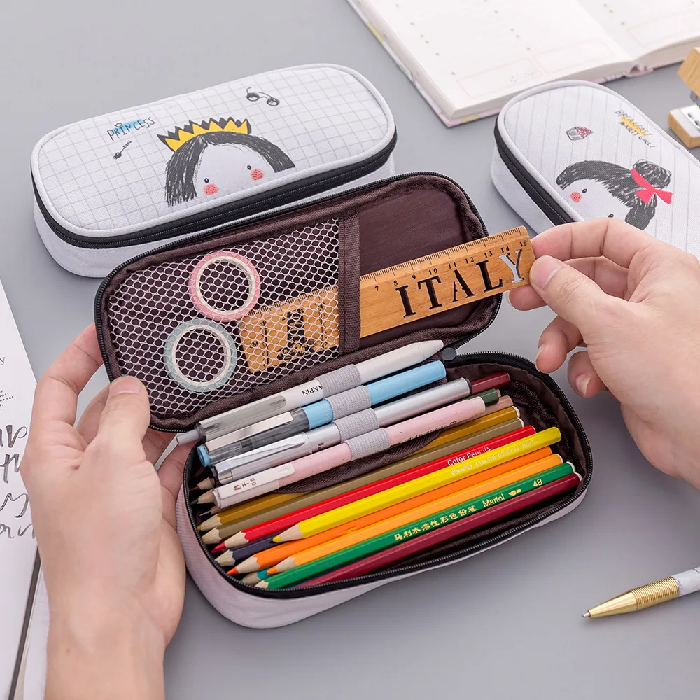 

Creative Cartoon Pattern Large Capacity School Pencil Case Stationery Multi-function Double Layer Pencil Bag Box Storage Bag