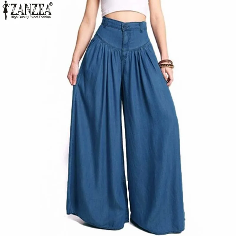 ZANZEA Fashion High Waist Summer Women Pockets Loose Pleated Wide Leg ...