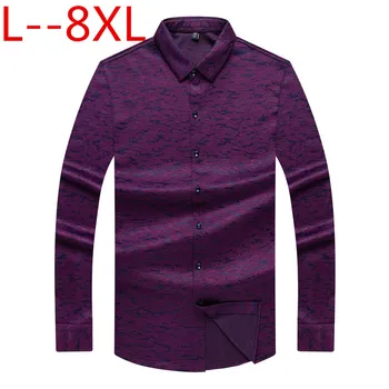 

plus size 8XL 6XL 5X Men Printed Shirts New Mens Dress Shirts Long Sleeve Slim Casual Blue red Social Male Clothes Chemise Homme