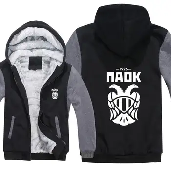 

Paok Thessaloniki Hoodies Men Coat Thicken Wool Liner Fleece Paok Sweatshirts Pullover