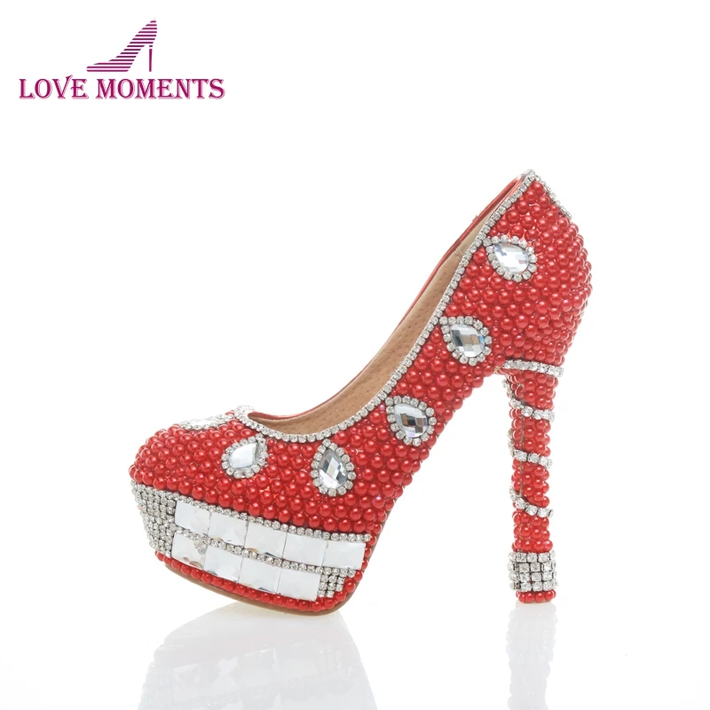 red evening shoes with rhinestones