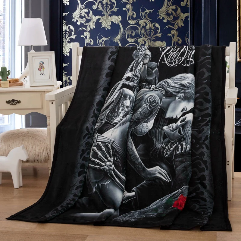3d красивый Череп Роза для кровати тонкое одеяло модное покрывало 150x200 см Флисовое одеяло
